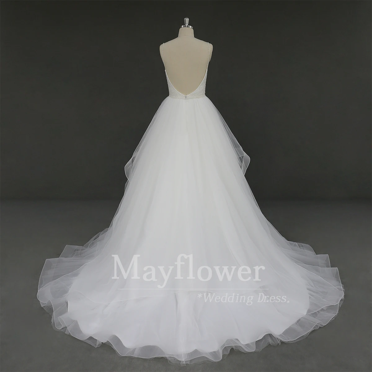 Top quality plunge neckline bridal gown wholesale crystal wedding dress low back