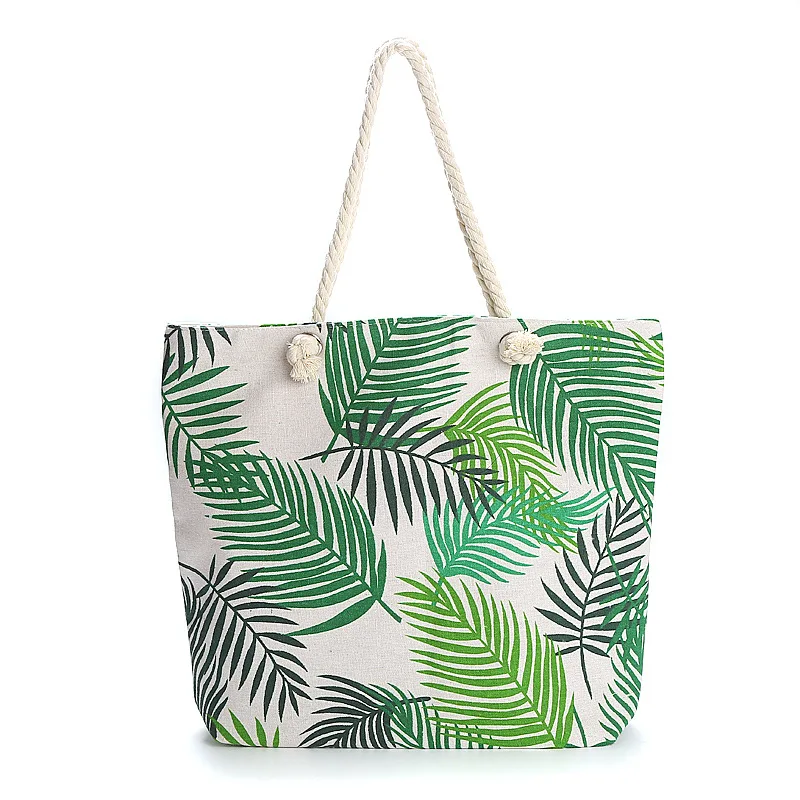
Fashion coconut tree printing woman wholesale cotton canvas summer beach tote handbag 