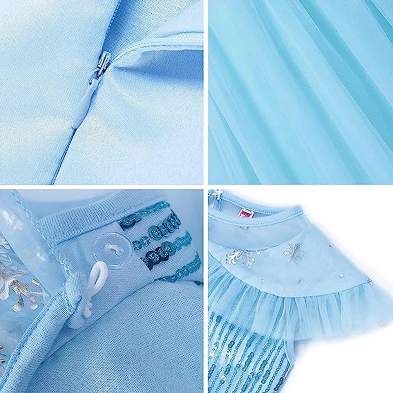 Cosplay Costume with Accessories Birthday Party Dress Up Girls Halloween Elsa Princess Dress with Cape