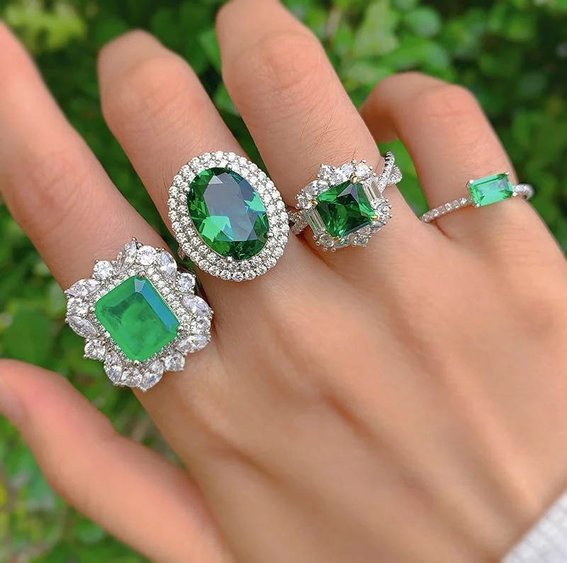Custom 5A CZ Cubic Zirconia Emerald Stone Green Engagement Ring Diamond 925 Sterling Silver jewelry Gold Wedding Rings For Women