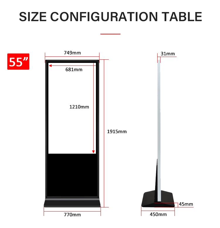 New Design Indoor 55 inch Screen Stand Kiosk Mall Digital Signage and Displays with Software