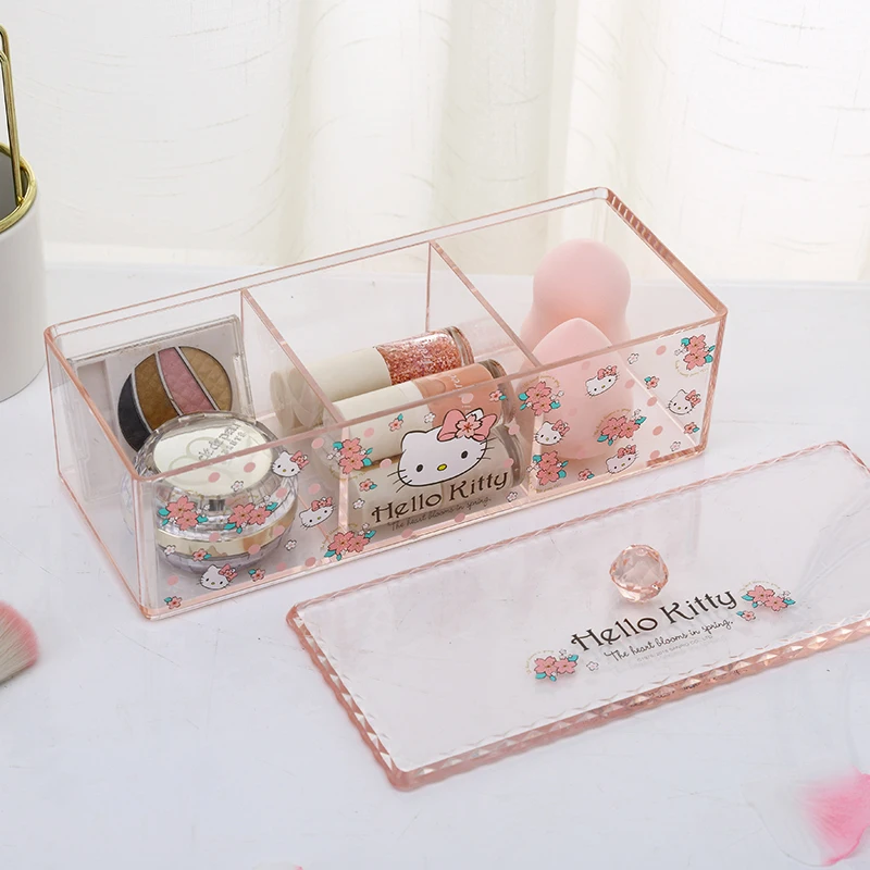 Hello Kitty PS small jewelry cosmetic storage box bath cotton swab pads box plastic makeup organizer with detachable cover