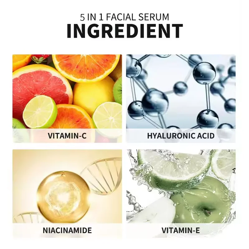5 IN 1 Skin Care Brightening Vitamin C Niacinamide Elasticity Instant Lift Anti Wrinkle Smooth Collagen Face Serum