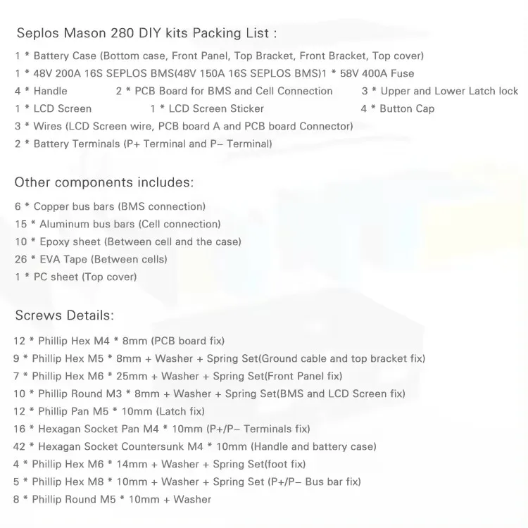 EU STOCK Seplos 2.0 3.0 48V MASON 280 Diy Kit lifepo4 battery box case 280Ah 300Ah Seplos MASON 280 battery BOX Lifepo4