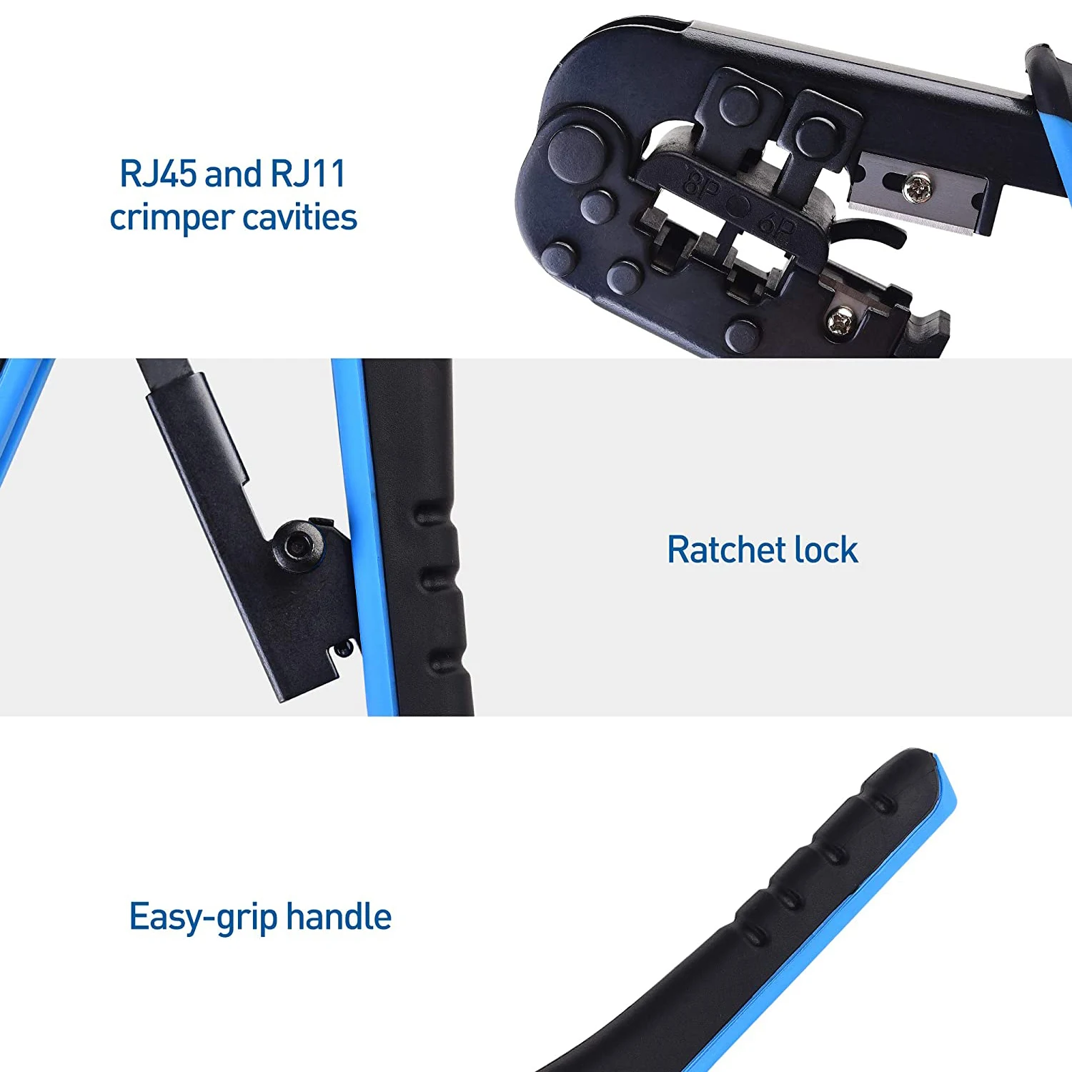 Professional RJ11 RJ45 2 Port Network Connector Cable hand crimper crimping tool With Ratchet