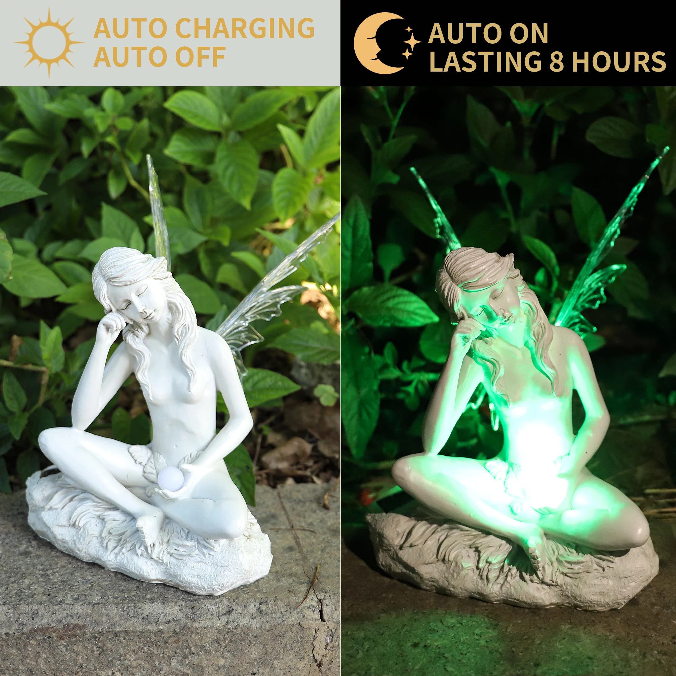 In stock Enchanting Solar Powered Fairy Garden Statue With Color Changing Light Resin Angel Figurine For Outdoor Garden Decor