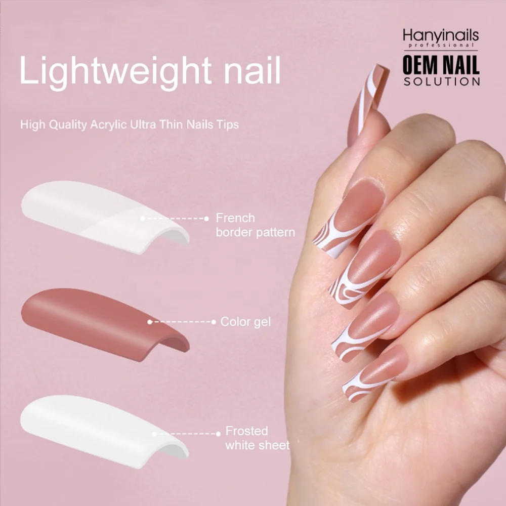 Hanyinails OEM Supplies Nail Beauty High Quality Acrylic Ultra Thin Nail Tips French Pattern Gelly Nails Tips