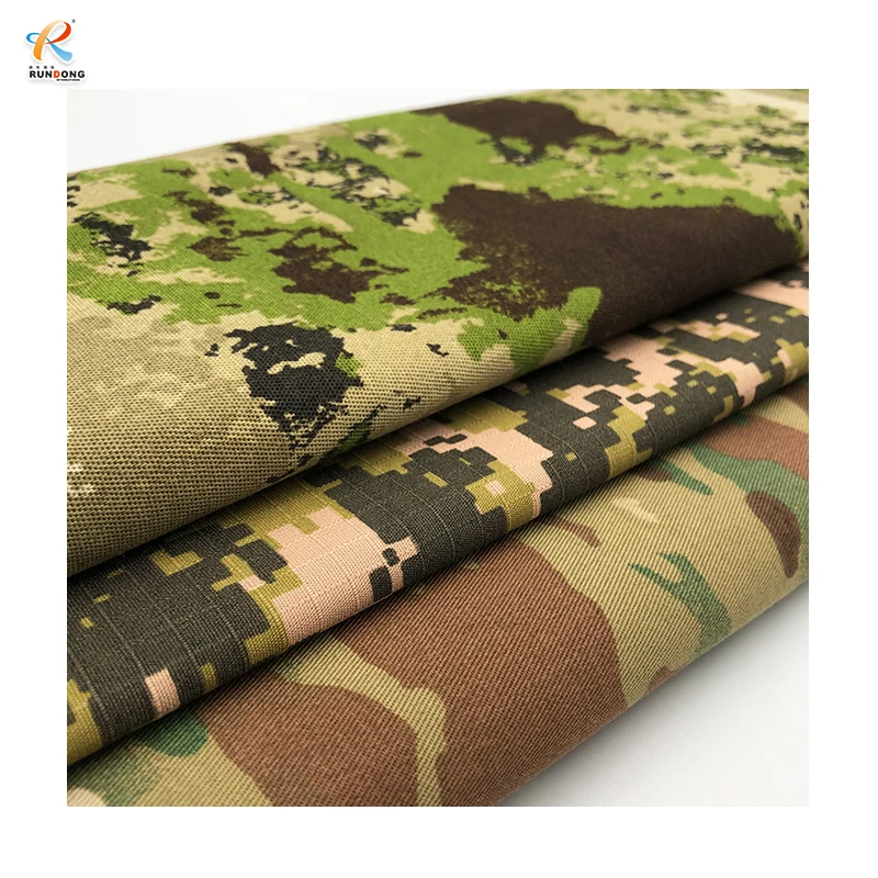 Rundong high quality outdoor security guard stain repellent ripstop TC 65/35 twill camouflage fabric
