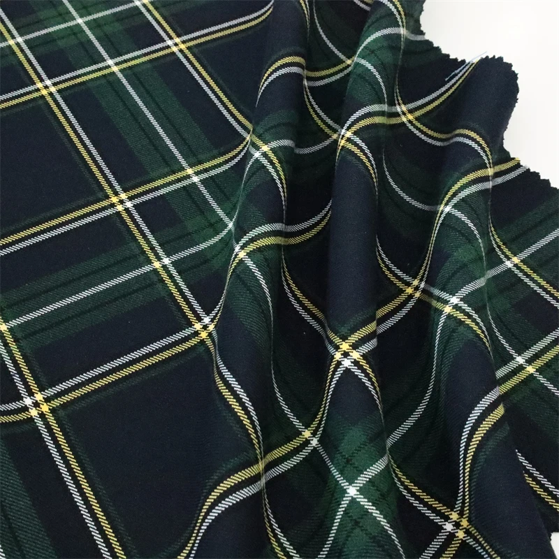 Wholesale Custom Stretch Plaid Tartan Fabric in Green Black Spun Dyed Twill Checked Fabric for Mens and Womens Suit Pants Skirt