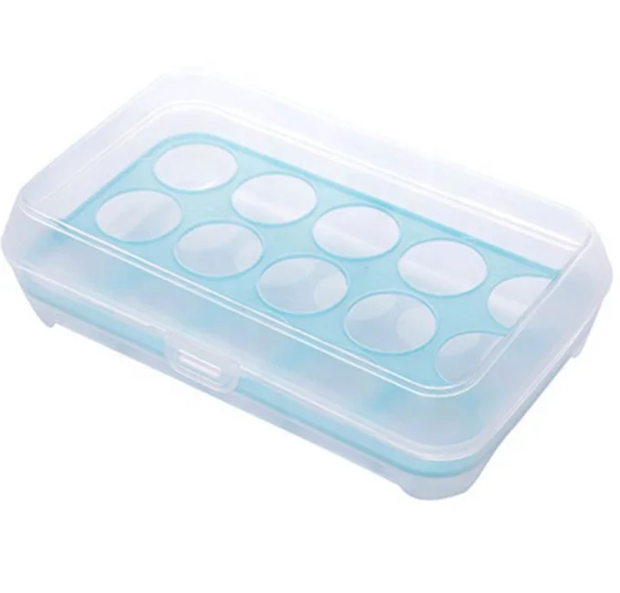 Kitchen Portable Plastic Egg Storage Tray Box Anti-breaking 15 Grids Egg Holder Container