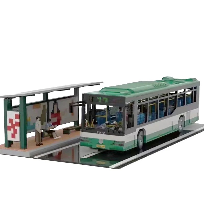 Jizai Custom Moc Building Block Sets Bus Station Model  Street View Custom House Garden 3D Construction Building Blocks