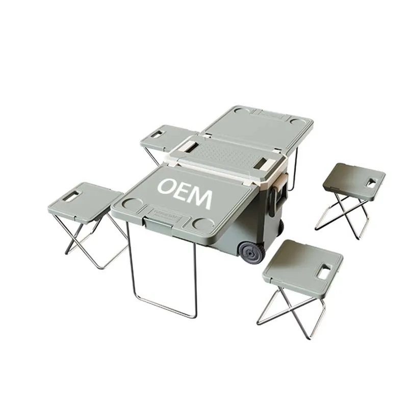 Customized  Hot big foldable plastic hard insulated  cooler box with table and chairs outdoor equipment set camping accessories