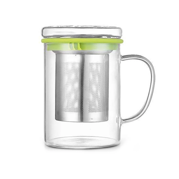 13.5oz Handmade Heat Resistant Glass Tea Cups With Leakproof Lid And Stainless Steel Tea Infuser
