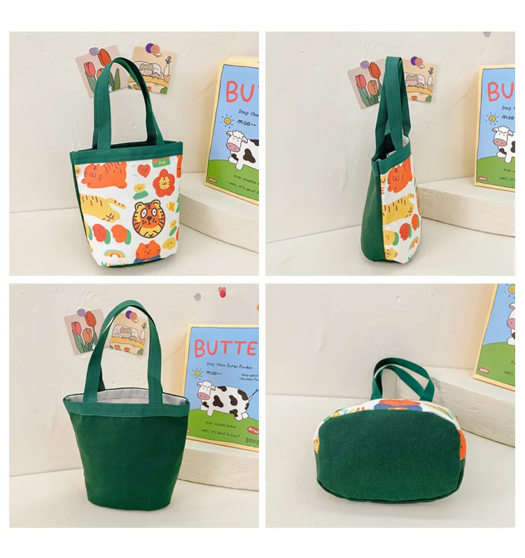 Wholesale small carrying canvas tote bag handbag office worker lunch box bag cartoon cute bucket small bento bag