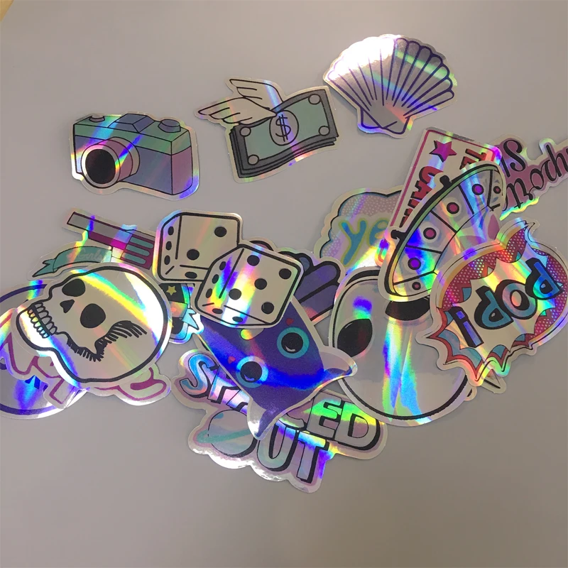 Cool Laser Star Stickers For Motorcycle Notebook Trolley Die Cut Holographic Vinyl Sticker