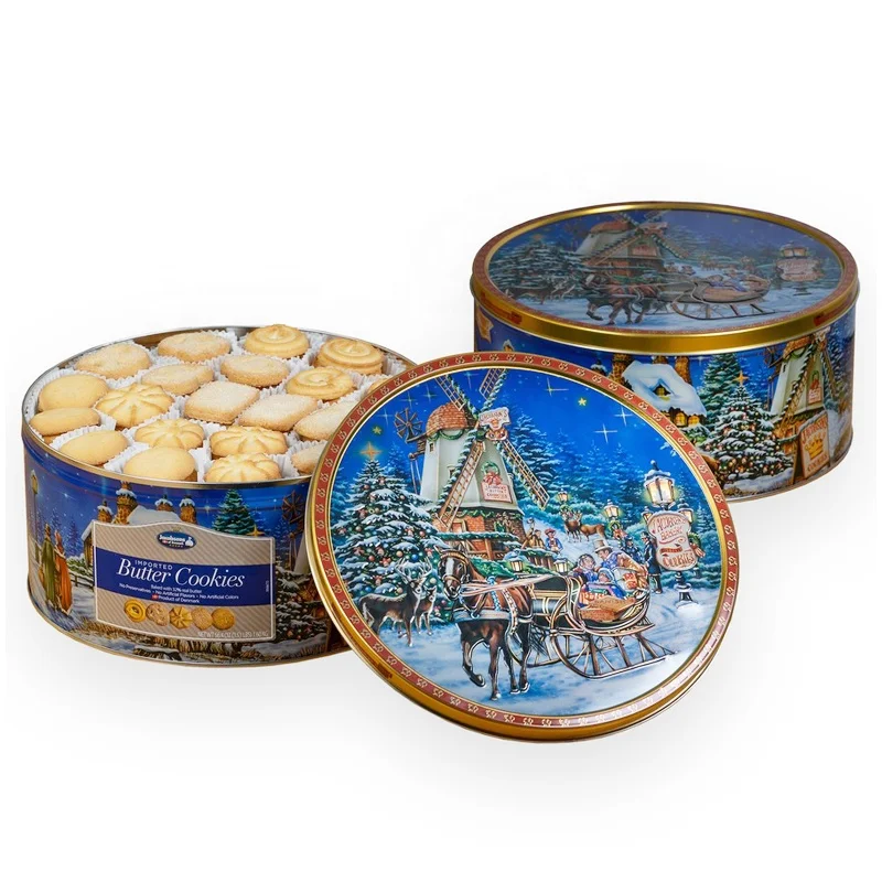 Hot Sales New Products Food Grade Round Metal Container Candy Sugar Cookie Tin can Packaging Box for baking Cake