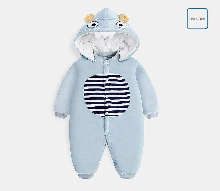 
Newborn Baby Rompers Cartoon Bear Warm Fleece Hooded Snowsuit 