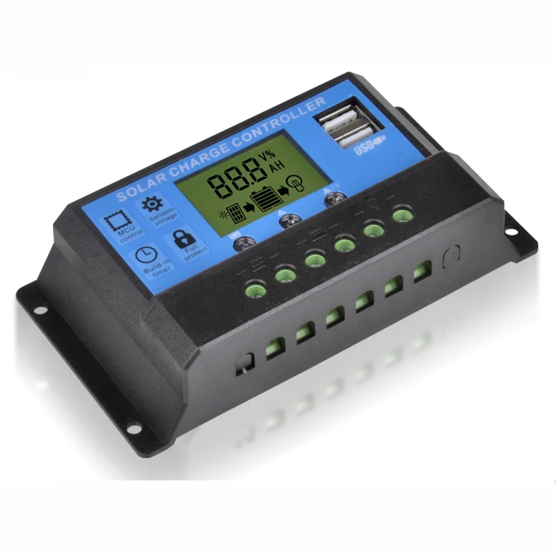PWM 24V 12V Auto Solar Panel Battery Charge Controller 10A LCD Solar Collector Regulator with Dual USB Wholesale