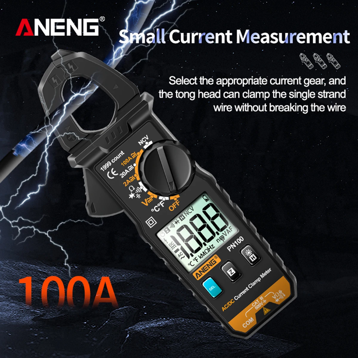 ANENG PN100 Clamp Meter 1mA Accuracy Mini Digital AC/DC Current Clamp Multimeter Resistance Frequency Tester Meter