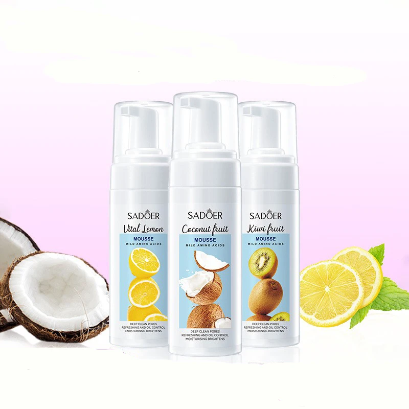 OEM SADOER Wholesale Korean Whitening Kiwi Fruit Lemon Coconut Skin Care Products Face Wash Nourishing Mousse Facial Cleanser
