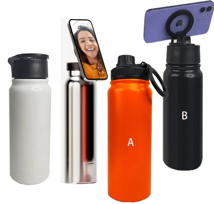 600ml 1000ml stainless steel insulated Gym water bottle smart magnet water bottle cell phone holder magnetic lid water bottle