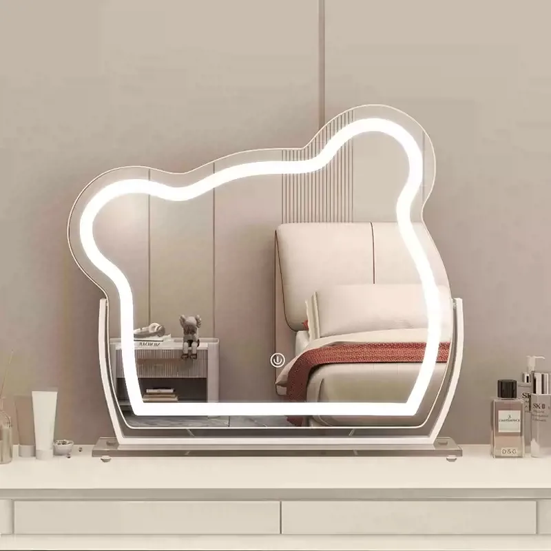 Bear LED Makeup Mirror Intelligent Touch Screen LED Mirror Girl Makeup Wall Mirror with RGB 7 Color Dimmer for Bathroom Use