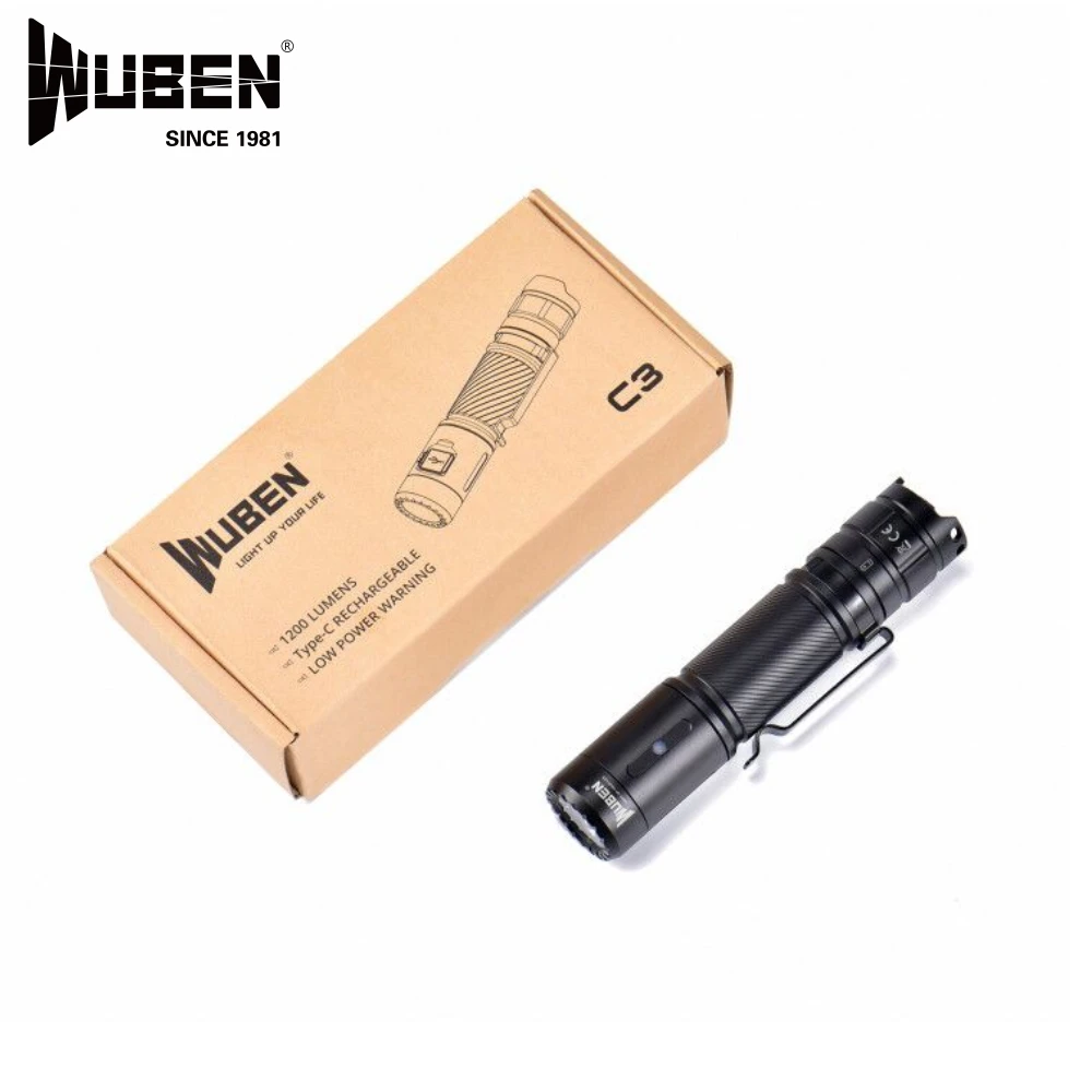 WUBEN C3 светодиодный фонарик USB Type-C перезаряжаемые 1200 люмен IP68 водонепроницаемый фонарь для кемпинга 18650 вместе с