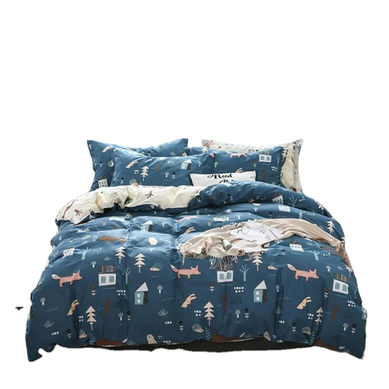 Printed Cotton Bedding Set For Home Students Apartment Duvet Cover Cute Bed Sheet Pillow Cases
