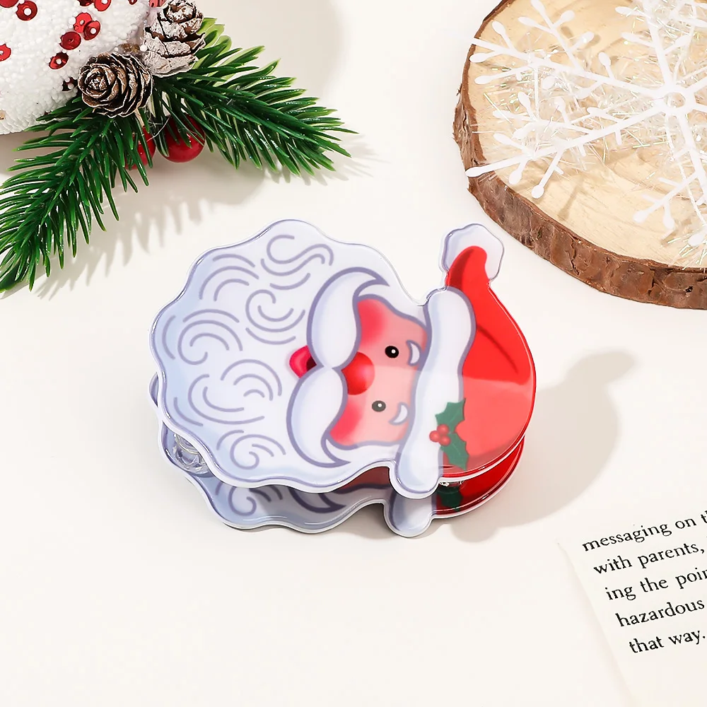 Christmas Cute Acrylic Snowman Shark Claw Clip Unique Sweet Durable Hat Shape Haarspangen Geometry Green Smooth Hairpin For Girl