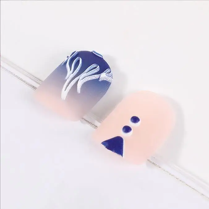 New Customized Designs Short Square 5D Emboss Press On False Nails Full Cover Ins Artificial Fingernail Full Abs Manicure 24pcs