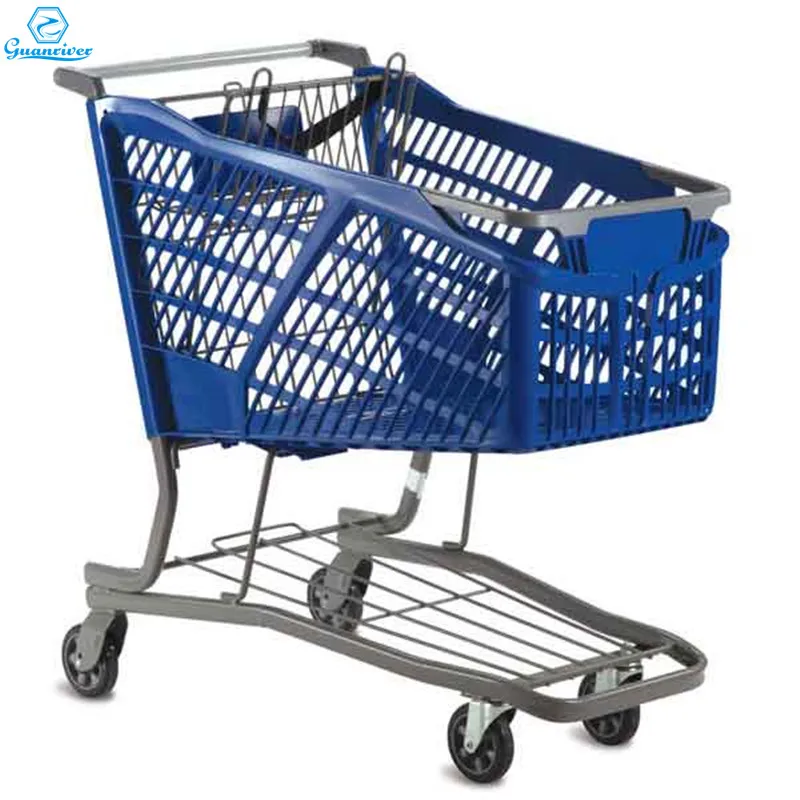 Semi-Plastic Supermarket Shopping Mall Trolley Cart with Seat Metal Hand Truck
