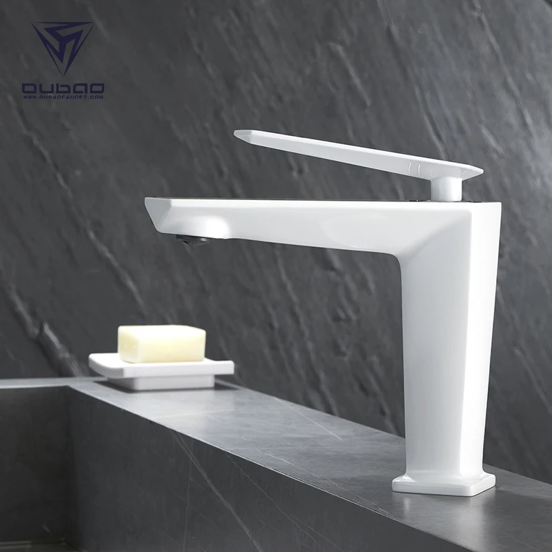 Hot Selling White Lavatory Sink Faucet One Hole Brass Basin Faucets For Hotel Bathroom