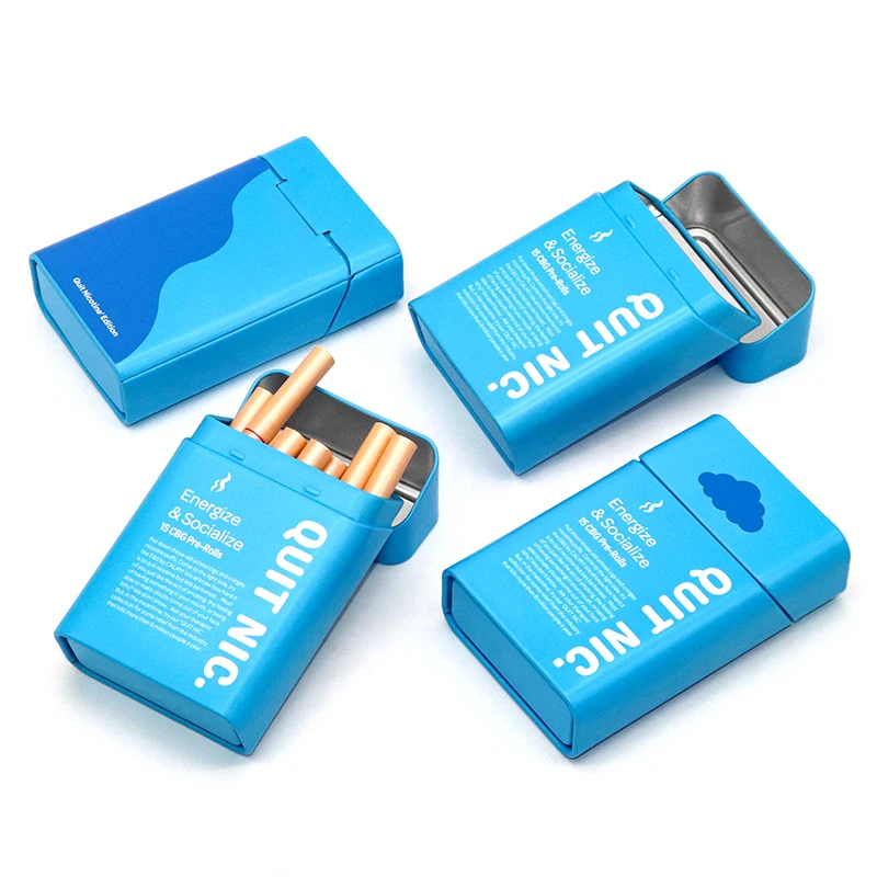 High-end Child Resistant Metal Cigarette Tin Case Packaging Child Proof pre roll Tobacco Tin Box With Hinged Lids