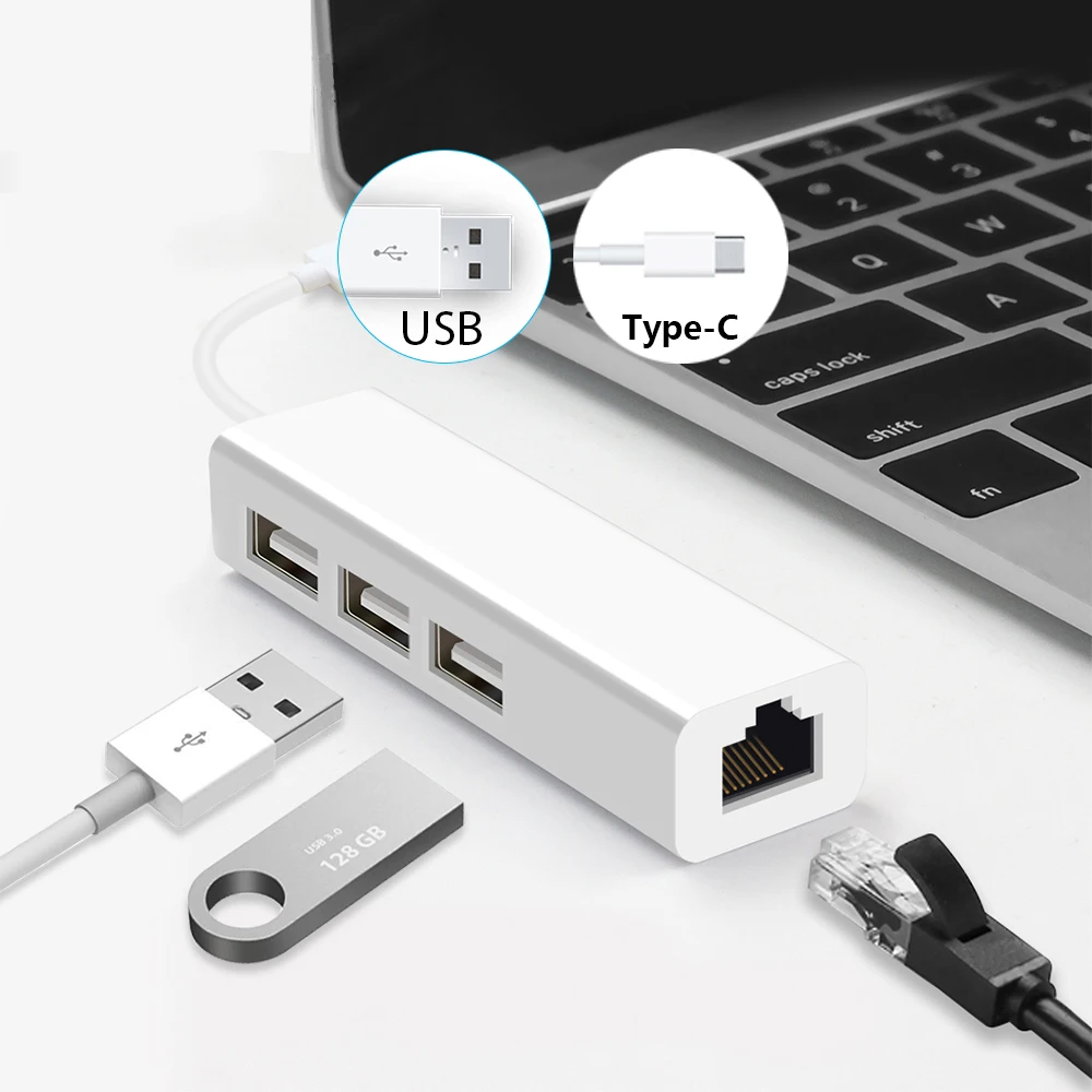 USB Ethernet с 3 портами USB-концентратор 2 0 RJ45 сетевая карта локальной сети к Ethernet-адаптеру для Mac iOS Android PC
