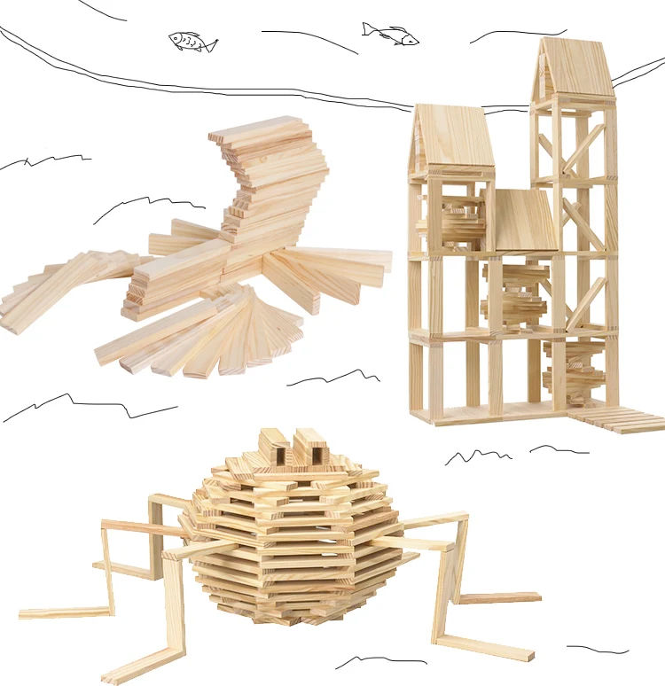Montessori Wooden Educational Toys 100pcs Wooden Diy Construction Children Creative Building Blocks Toys For Kids