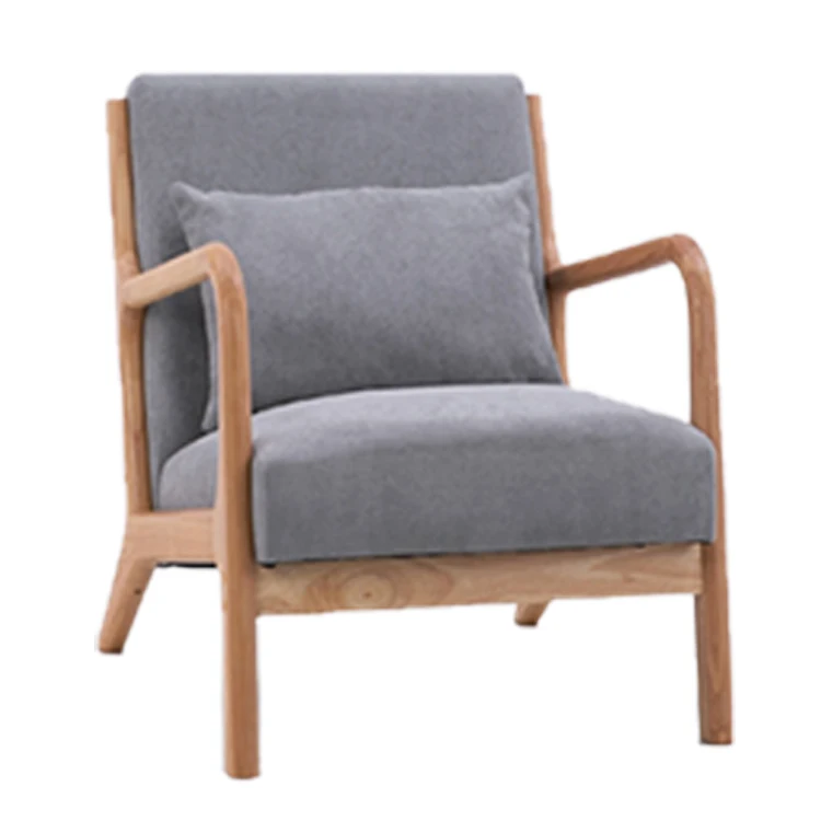 Nordic Classical Fabric Comfortable Armrest Wooden Foot Lounge Chair