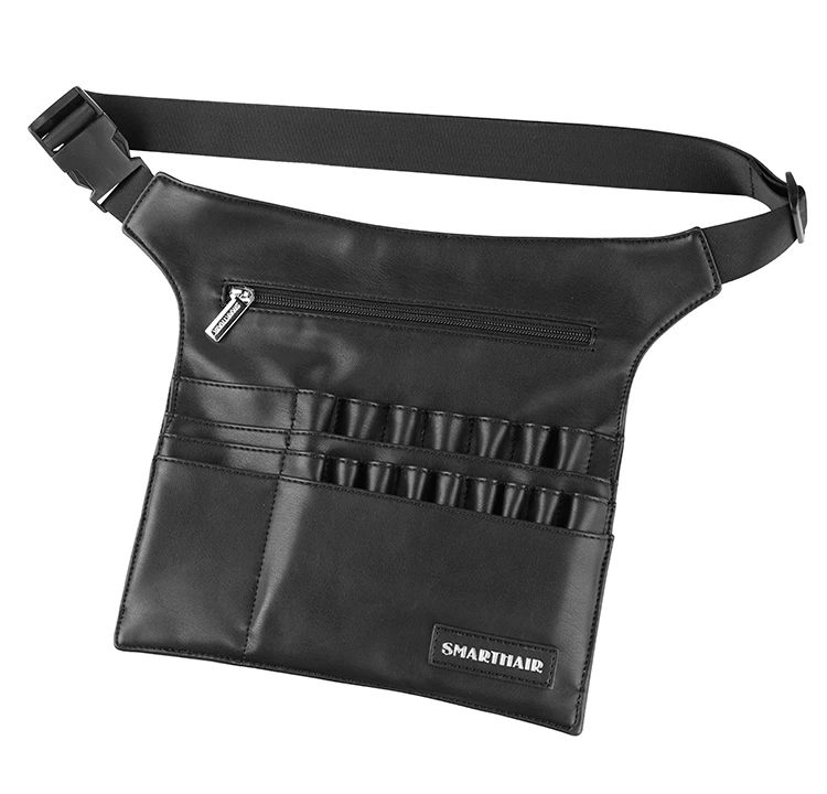 Портативная косметичка из искусственной кожи на заказ, черная сумочка для косметики с держателем для кистей