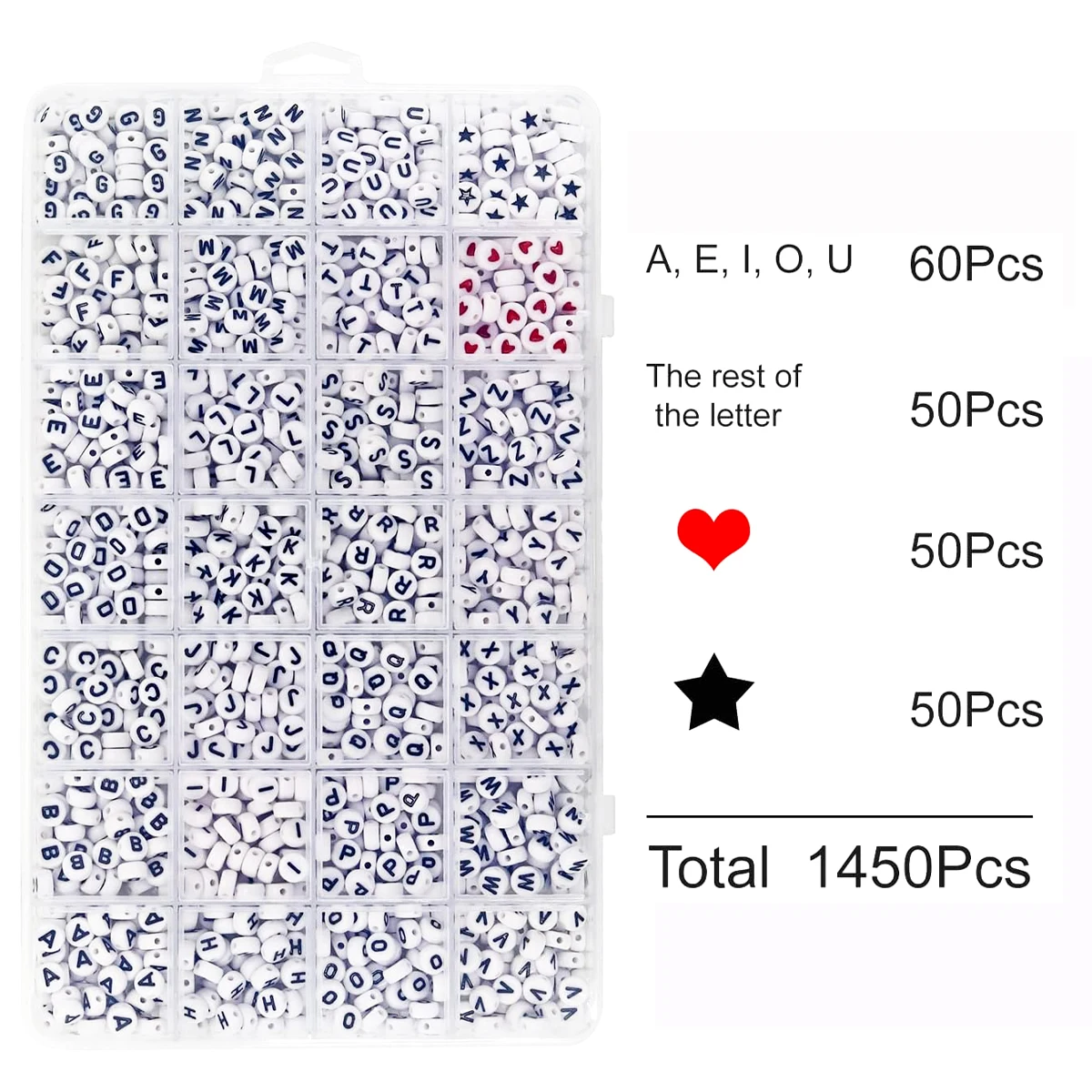 1450Pcs Letter Beads Acrylic 4x7mm Round Letter Beads Kits Alphabet Beads for Bracelets Necklaces DIY Jewelry Making