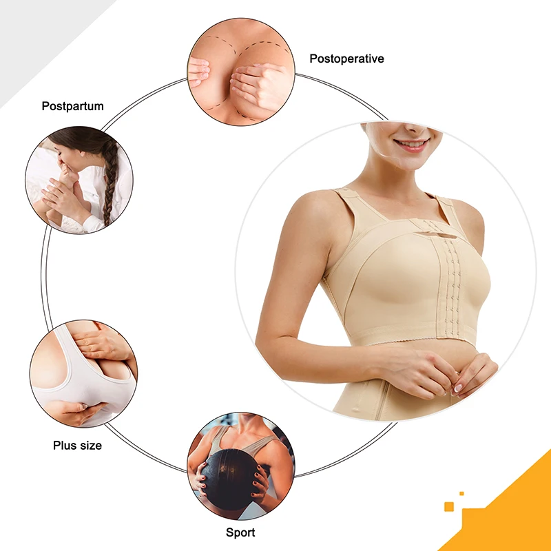 Full Coverage Breast Support Band Posture Corrector Front Closure Post-Surgery Recovery Bra For Women