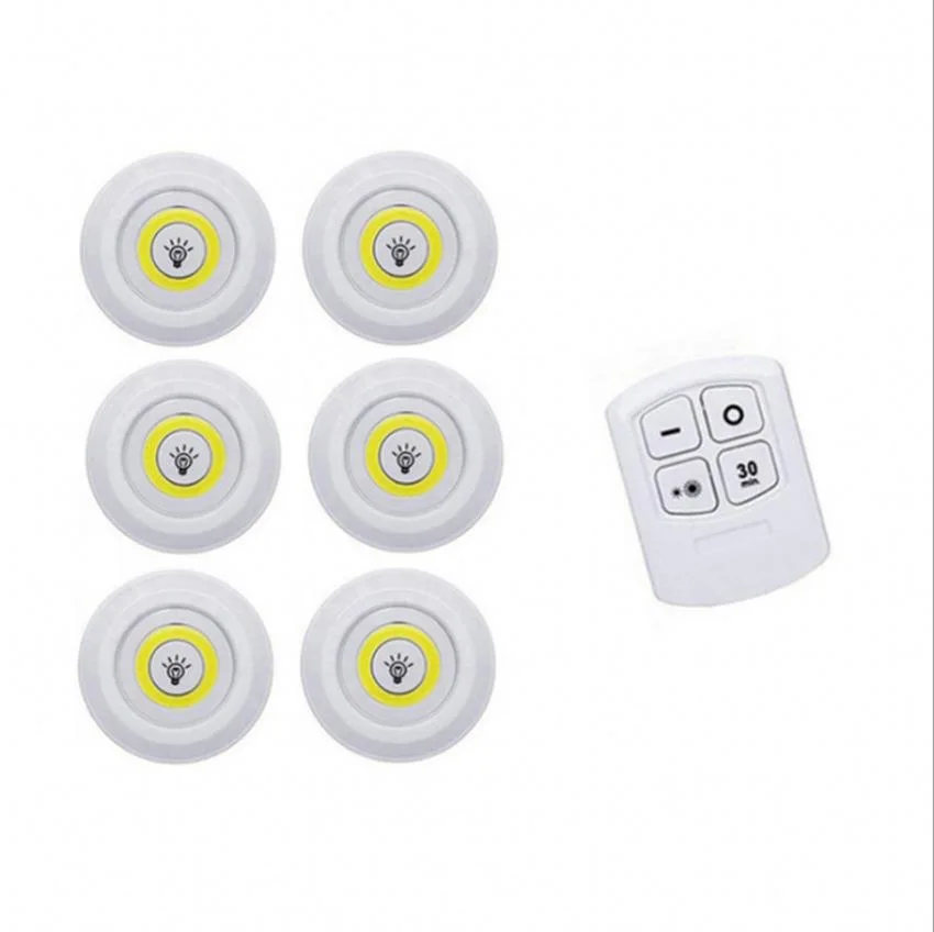 Hot Sale 3W COB Wireless  Mini Led  Night Light Pat Lamp With Remote Control Set of 3 For Bedroom Wardrobe Corridor
