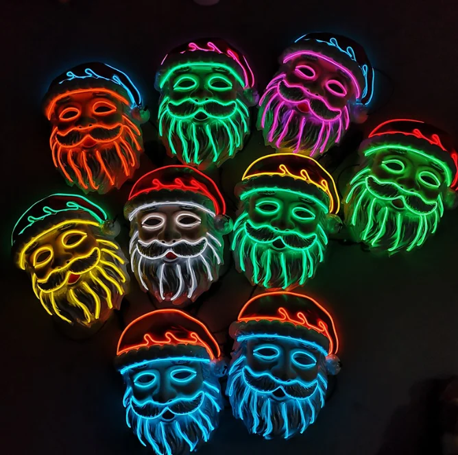 Colorful EL Flashing Christmas Santa Claus Mask Full Face Led Mask For Party Masquerade Stage Props