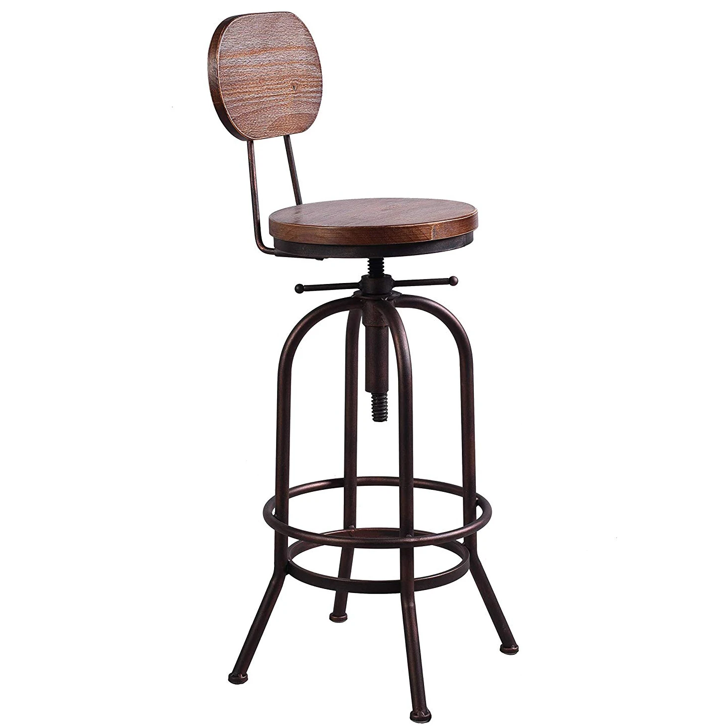 Industrial style Adjustable Height rustic metal high Bar Stool chair with Back kitchen island bar stool