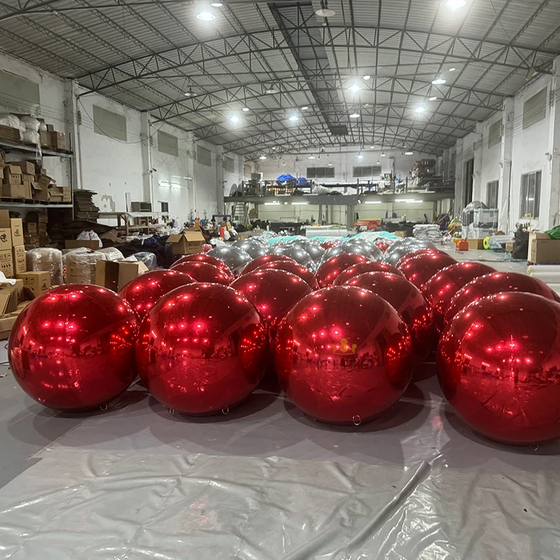 Christmas Event Decor Red Mirror Sphere Shiny Mirror Balloon PVC Giant Mirror Ball