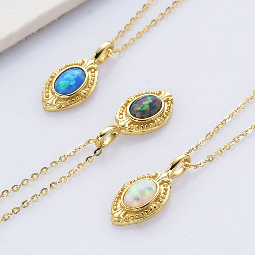 925 Sterling silver synthetic opal women jewellery necklace ring earring set luxury jewelry sets for women