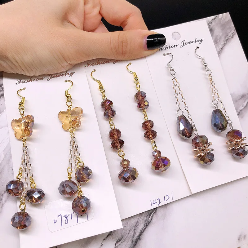 Aug jewelry earrings mixed wholesale personality celebrity style long color crystal handmade earrings bulk cheap ladies earrings