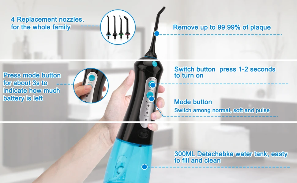 Portable Dental Water Flosser Cordless Electric Water Flosser Teeth Cleaning Oral Irrigation Water Flosser