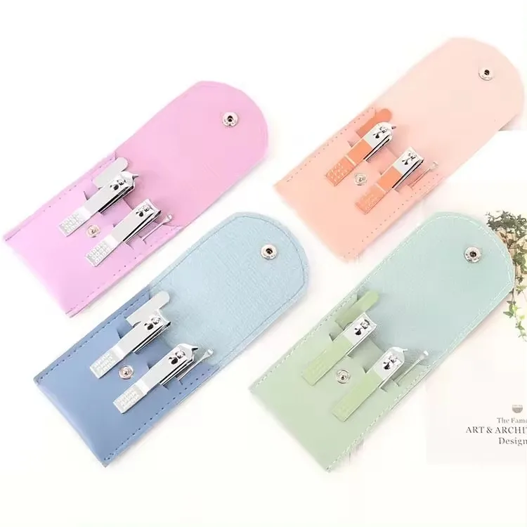4pcs Colorful Travel Manicure Set for Women Stainless Steel Nail Clippers & Trimming Kit Leather Carbon Steel Nail Cleaning Tool