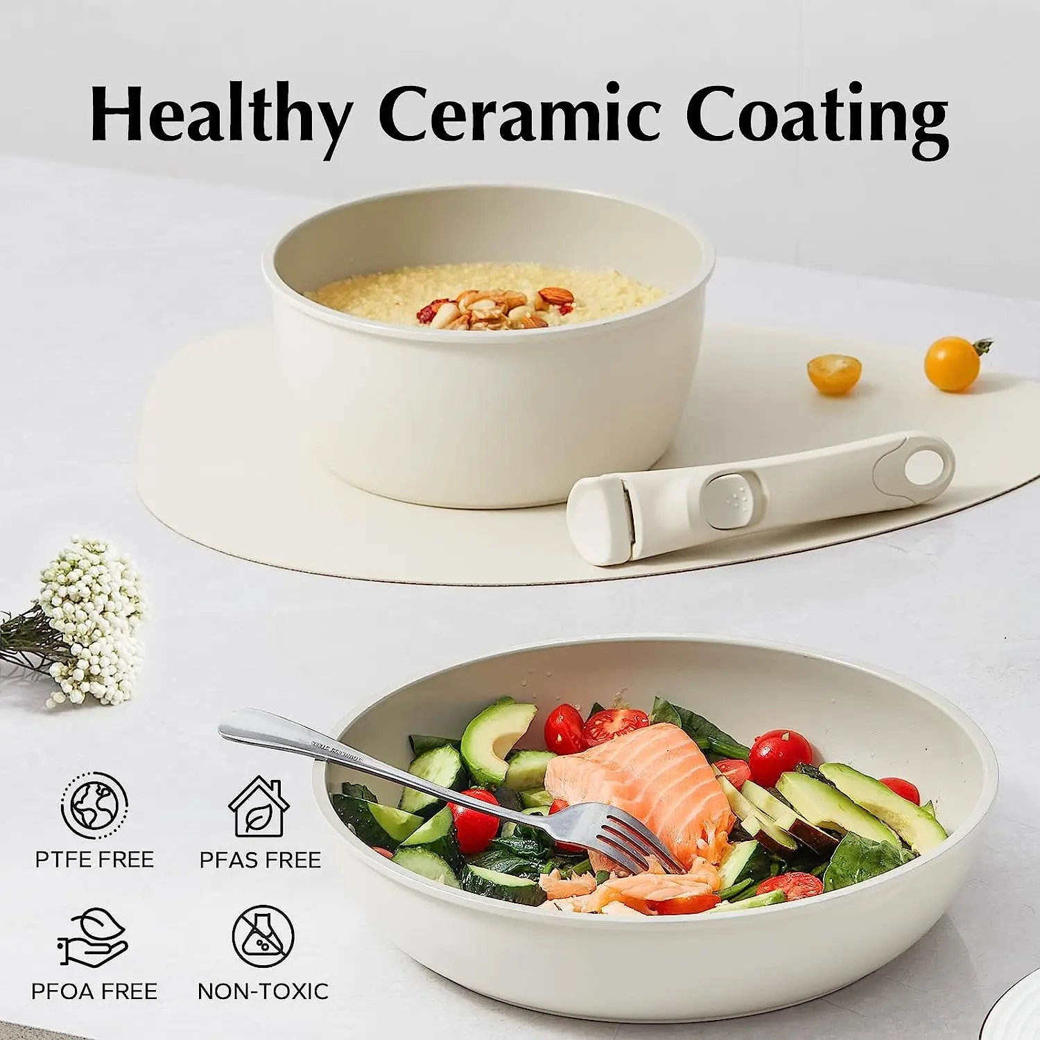 tiktok hot Ceramic Pots and Pans Set Non Stick, Removable Handle Pots and Pans Set Non Stick, Non Toxic Pots and Pans Set Non St