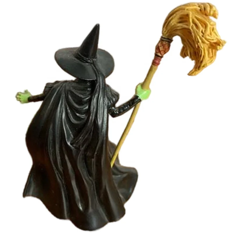 High grade movie character figure mythical mini polyresin wizard of oz miniature wicked green witch figurine with broom