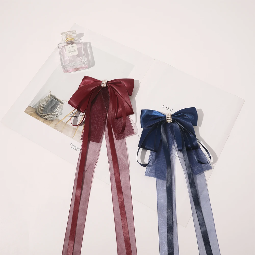 Fashion Korean Style Bow Ribbon Hairpin Girl Hair Accessories Solid Color Hair Clips For Daily Use